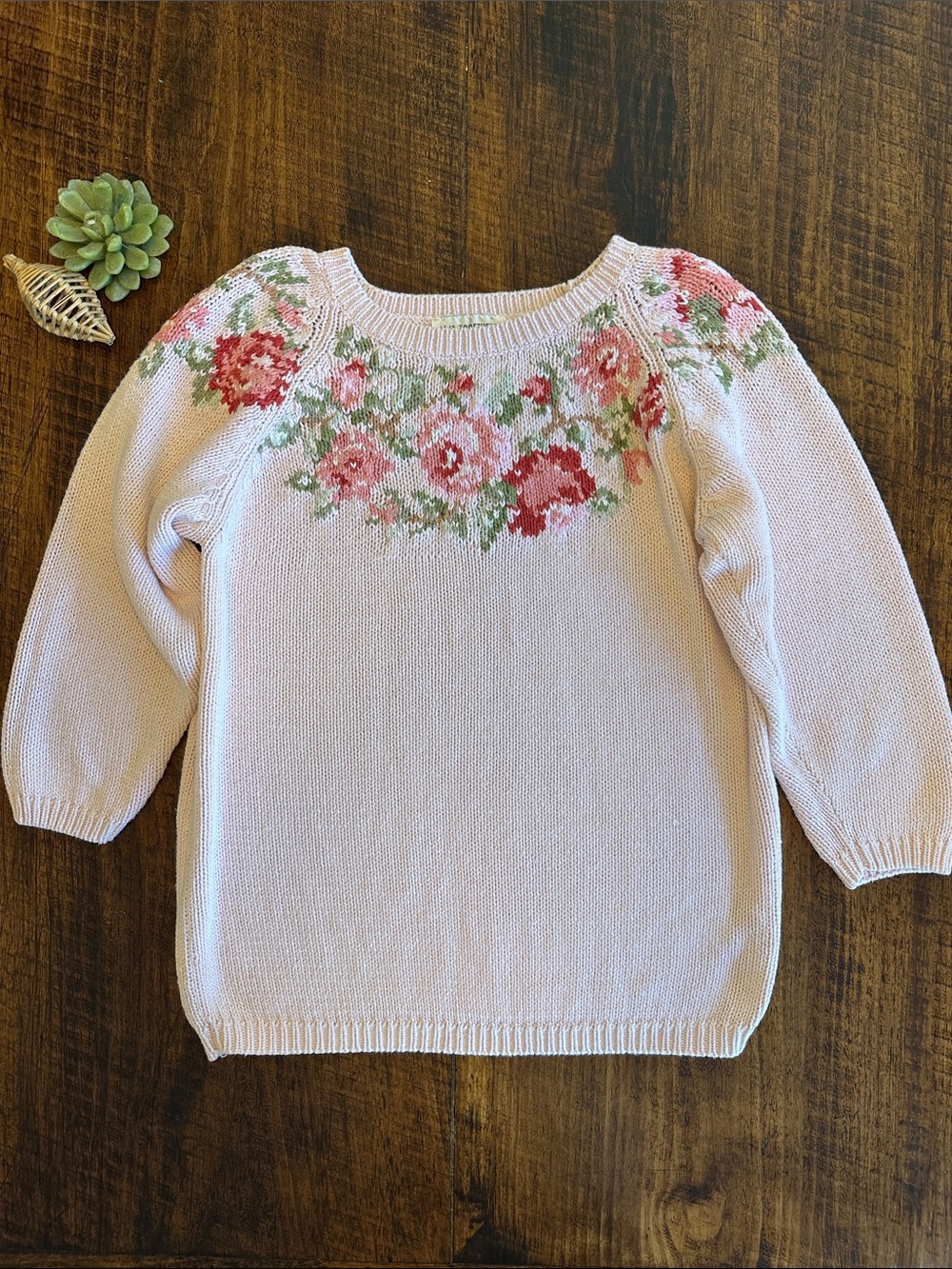 Together! | VTG Crewneck Cotton Sweater Cottagecore 90s Floral Pastel, Size S